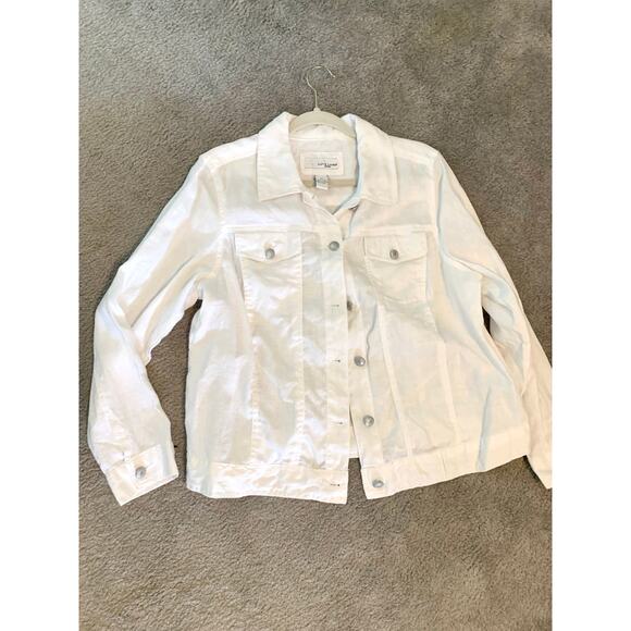 Lucy & Laurel 100% Linen White Button-Up Jacket, Women's Size 1X Summer Cottage - Picture 1 of 10
